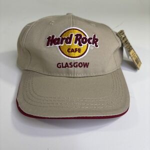 NWT Hard Rock Cafe Glasgow Velcro Baseball Cap Hat Beige Tan Embroidered Logo
